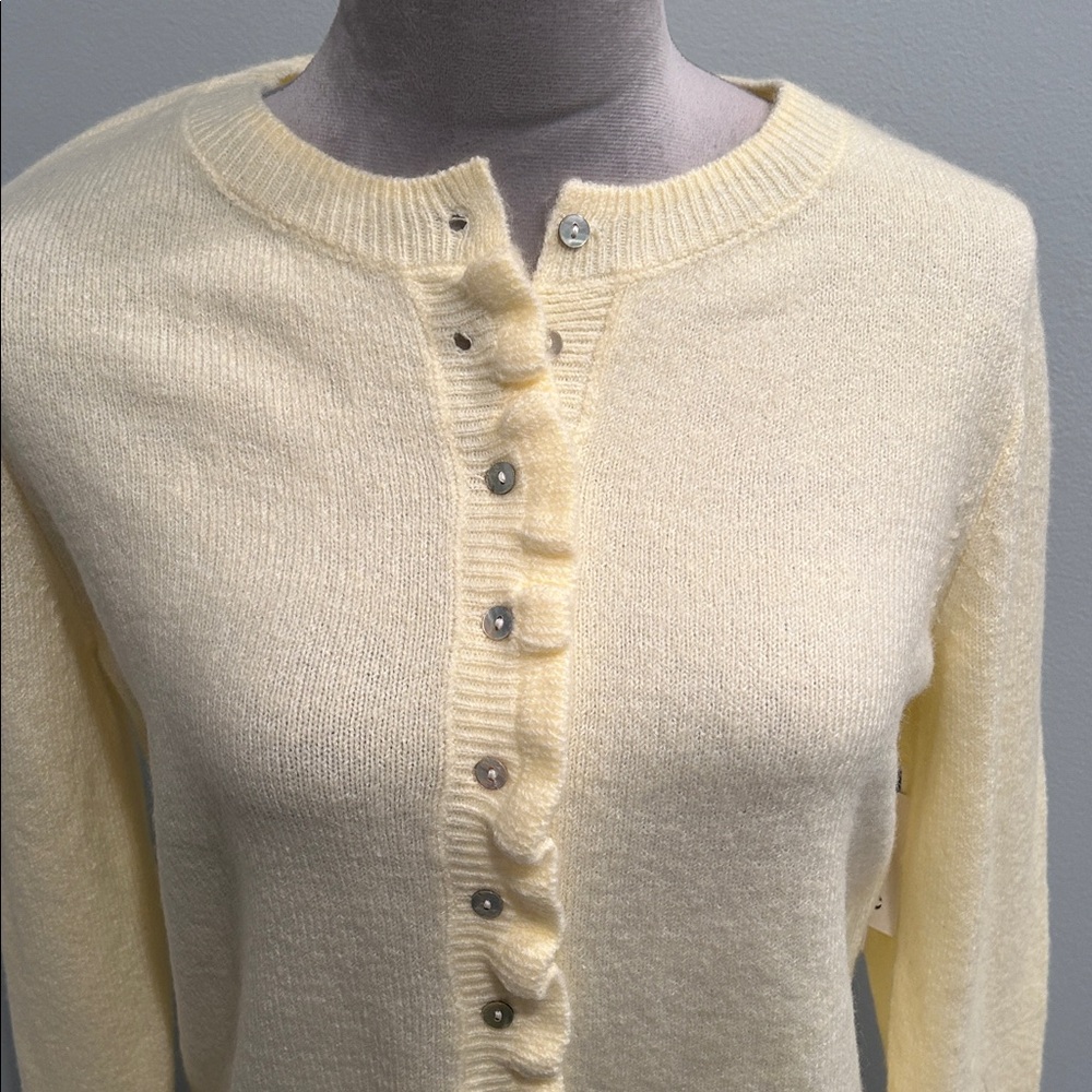 Cece Buttercream Yellow Ruffled Cardigan M - Picture 2 of 3
